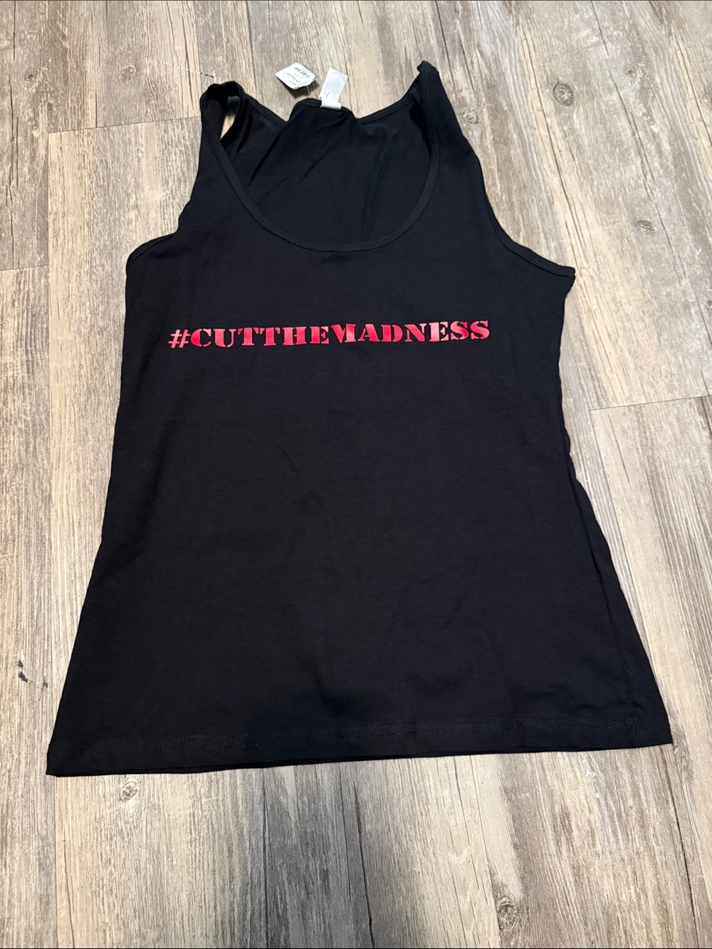 Black Tank Top with Pink #CUTTHEMADNESS Graphic